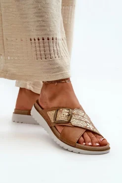 Wygodne Klapki Damskie Z Klamrą Inblu CN000032 Camel