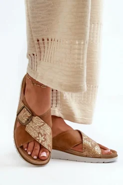 Wygodne Klapki Damskie Z Klamrą Inblu CN000032 Camel