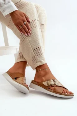 Wygodne Klapki Damskie Z Klamrą Inblu CN000032 Camel