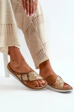 Wygodne Klapki Damskie Z Klamrą Inblu CN000032 Camel