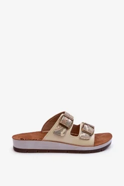 Wygodne Klapki Damskie Z Klamrami Inblu CP000045 Złote