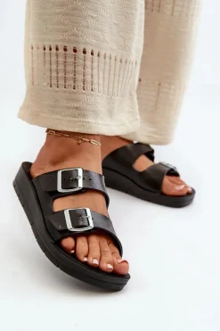 Wygodne Klapki Damskie Z Klamrami Inblu CP000034 Czarne