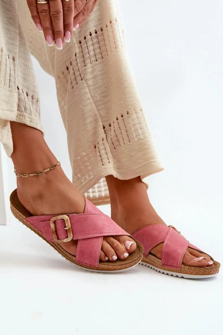 Wygodne Klapki Damskie Z Klamrą Inblu VO000012 Różowe