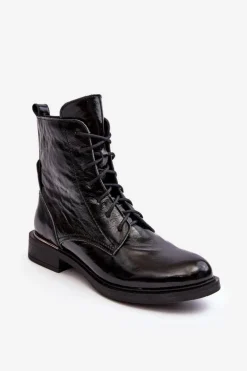 Wygodne Lakierowane Ocieplane Botki Czarne Lemar Revin