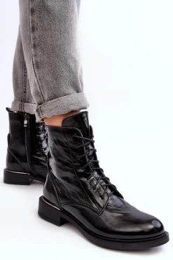 Wygodne Lakierowane Ocieplane Botki Czarne Lemar Revin