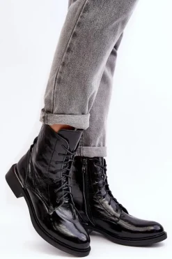 Wygodne Lakierowane Ocieplane Botki Czarne Lemar Revin