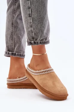 Wygodne Obuwie Domowe Kapcie Z Haftem Damskie Inblu FX000021 Camel