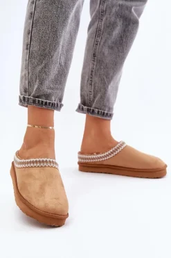 Wygodne Obuwie Domowe Kapcie Z Haftem Damskie Inblu FX000021 Camel
