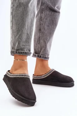 Wygodne Obuwie Domowe Kapcie Z Haftem Damskie Inblu FX000021 Czarne