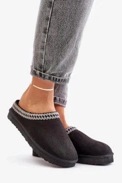 Wygodne Obuwie Domowe Kapcie Z Haftem Damskie Inblu FX000021 Czarne