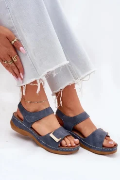 Wygodne Sandały Damskie Na Koturnie Niebieskie Sadevale