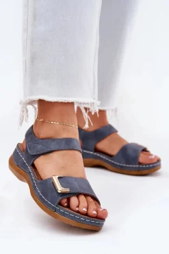 Wygodne Sandały Damskie Na Koturnie Niebieskie Sadevale