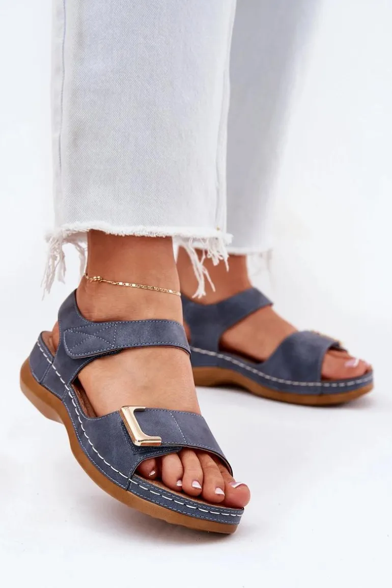 Wygodne Sandały Damskie Na Koturnie Niebieskie Sadevale