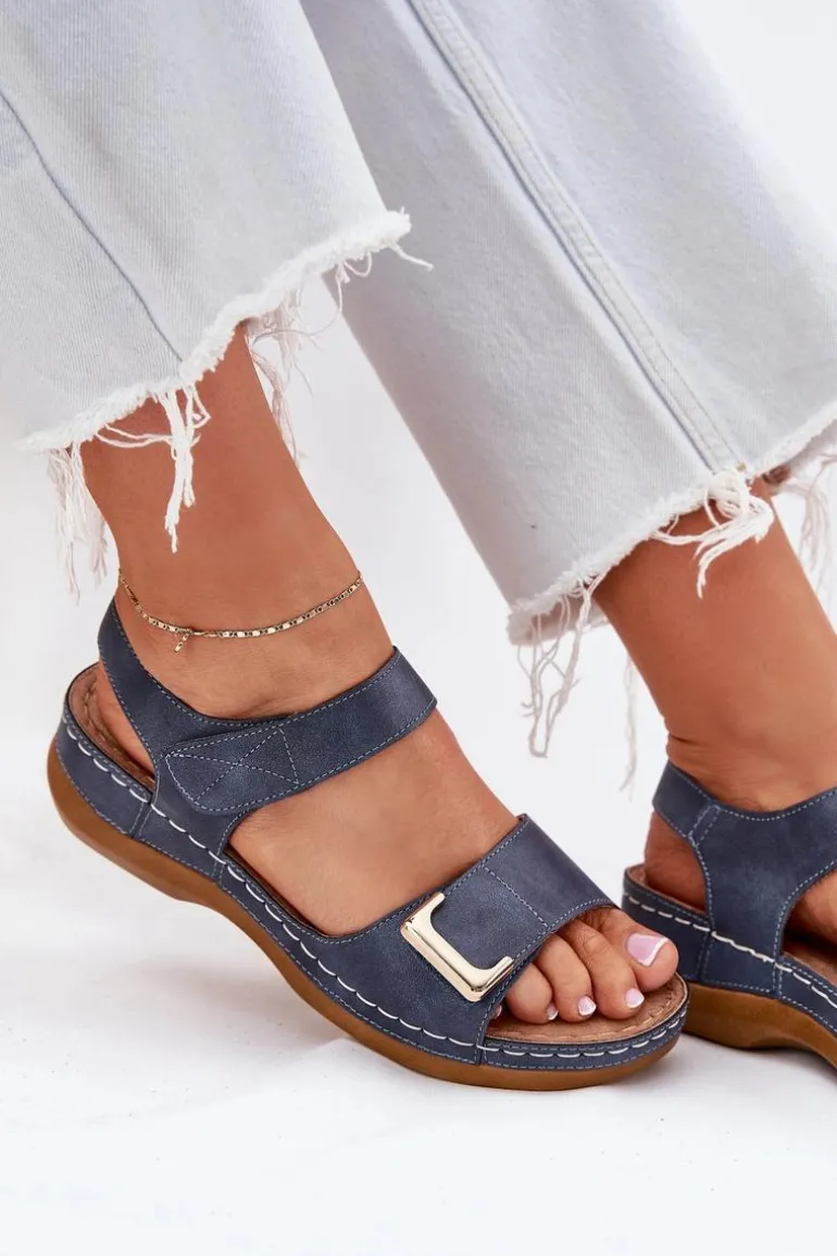 Wygodne Sandały Damskie Na Koturnie Niebieskie Sadevale