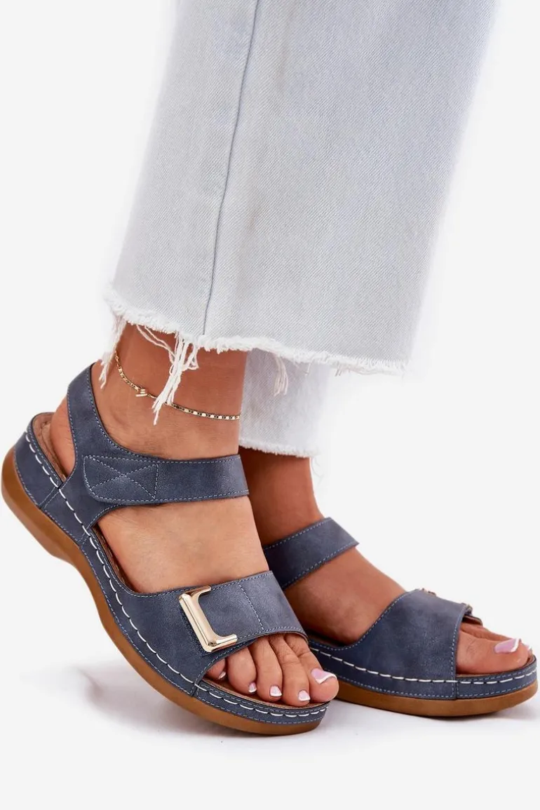 Wygodne Sandały Damskie Na Koturnie Niebieskie Sadevale