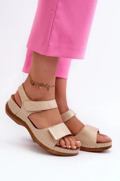 Wygodne Sandały Damskie Na Rzep Beżowe Iphiope