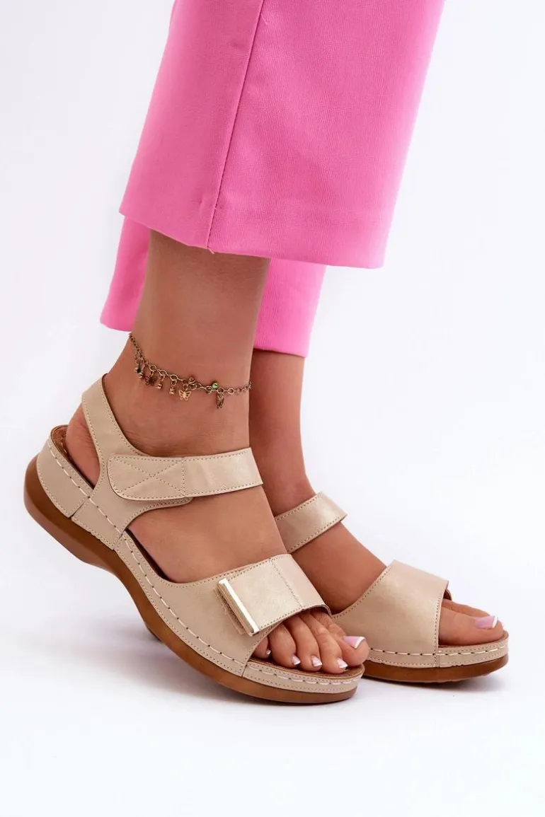 Wygodne Sandały Damskie Na Rzep Beżowe Iphiope