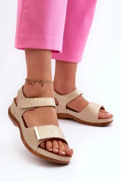 Wygodne Sandały Damskie Na Rzep Beżowe Iphiope