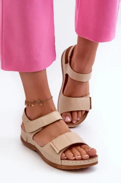 Wygodne Sandały Damskie Na Rzep Beżowe Iphiope