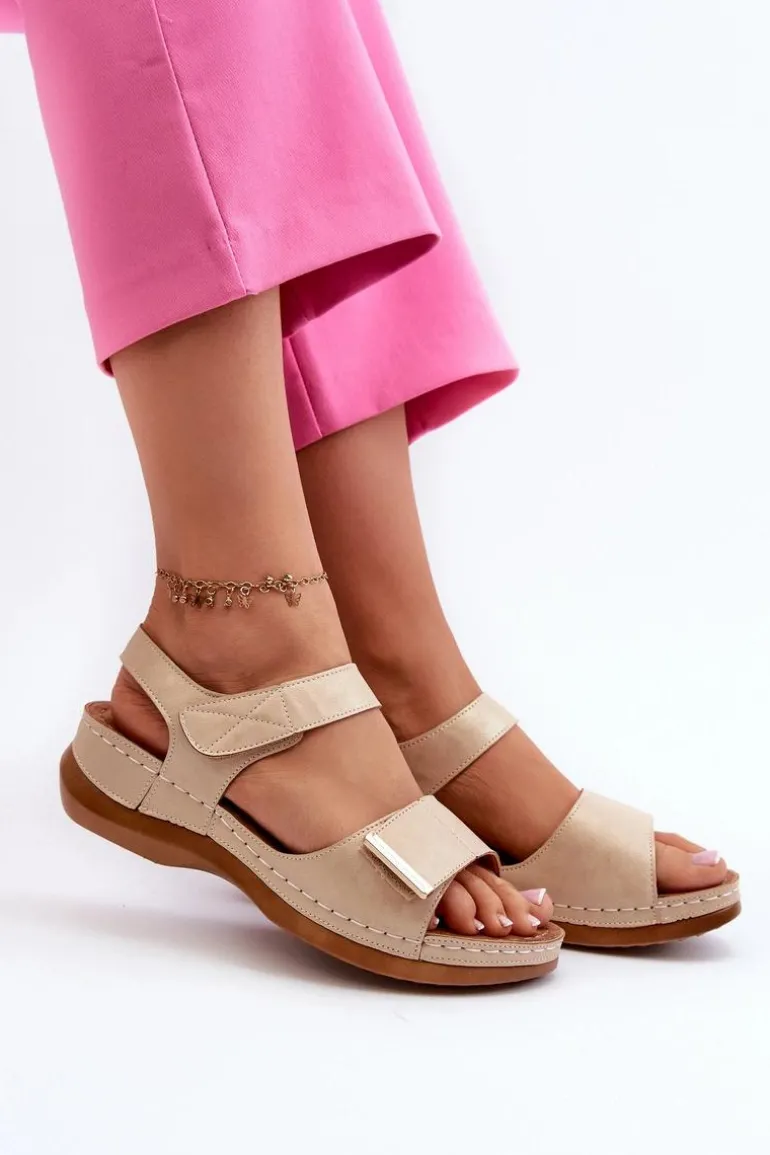 Wygodne Sandały Damskie Na Rzep Beżowe Iphiope