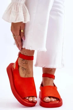 Wygodne Sandały Damskie Na Platformie Ciemnopomarańczowe Rubie