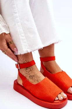 Wygodne Sandały Damskie Na Platformie Ciemnopomarańczowe Rubie