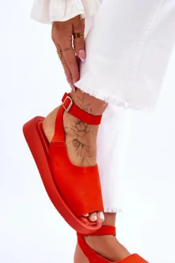 Wygodne Sandały Damskie Na Platformie Ciemnopomarańczowe Rubie