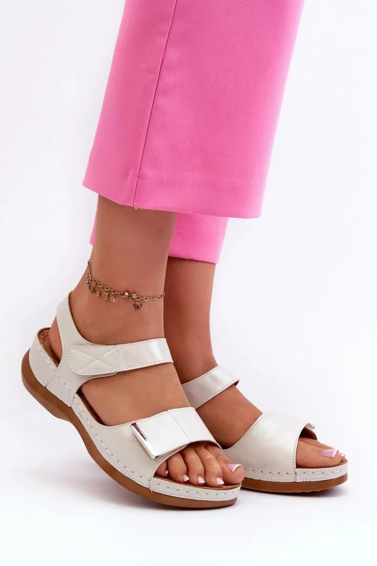 Wygodne Sandały Damskie Na Rzep Srebrne Iphiope