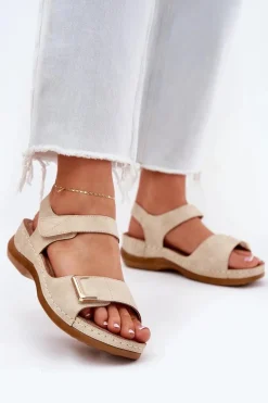 Wygodne Sandały Damskie Na Koturnie Beżowe Sadevale