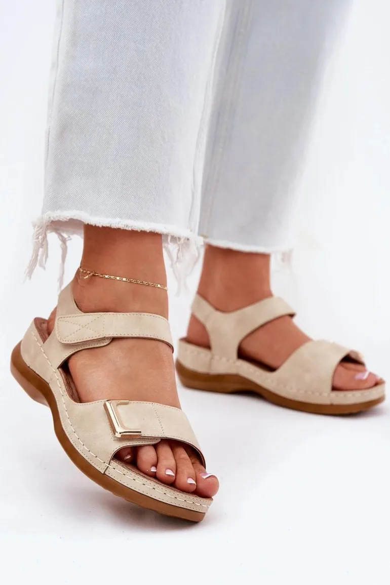 Wygodne Sandały Damskie Na Koturnie Beżowe Sadevale