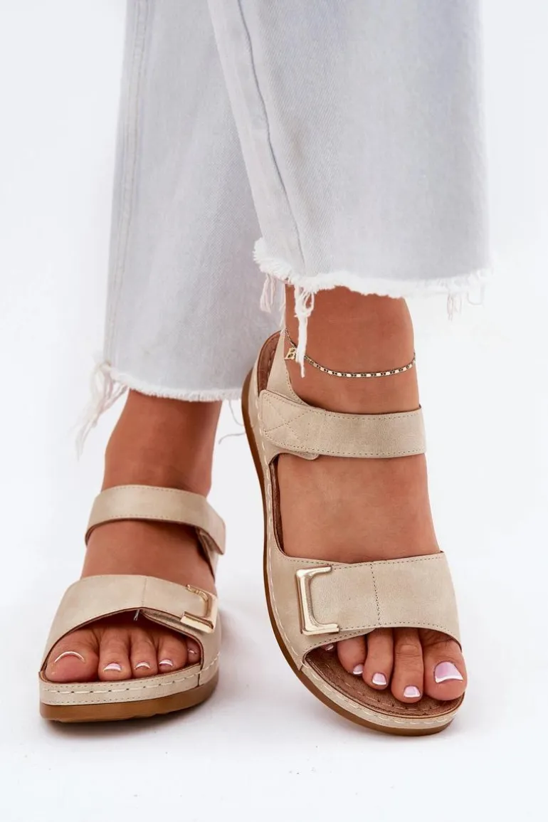 Wygodne Sandały Damskie Na Koturnie Beżowe Sadevale
