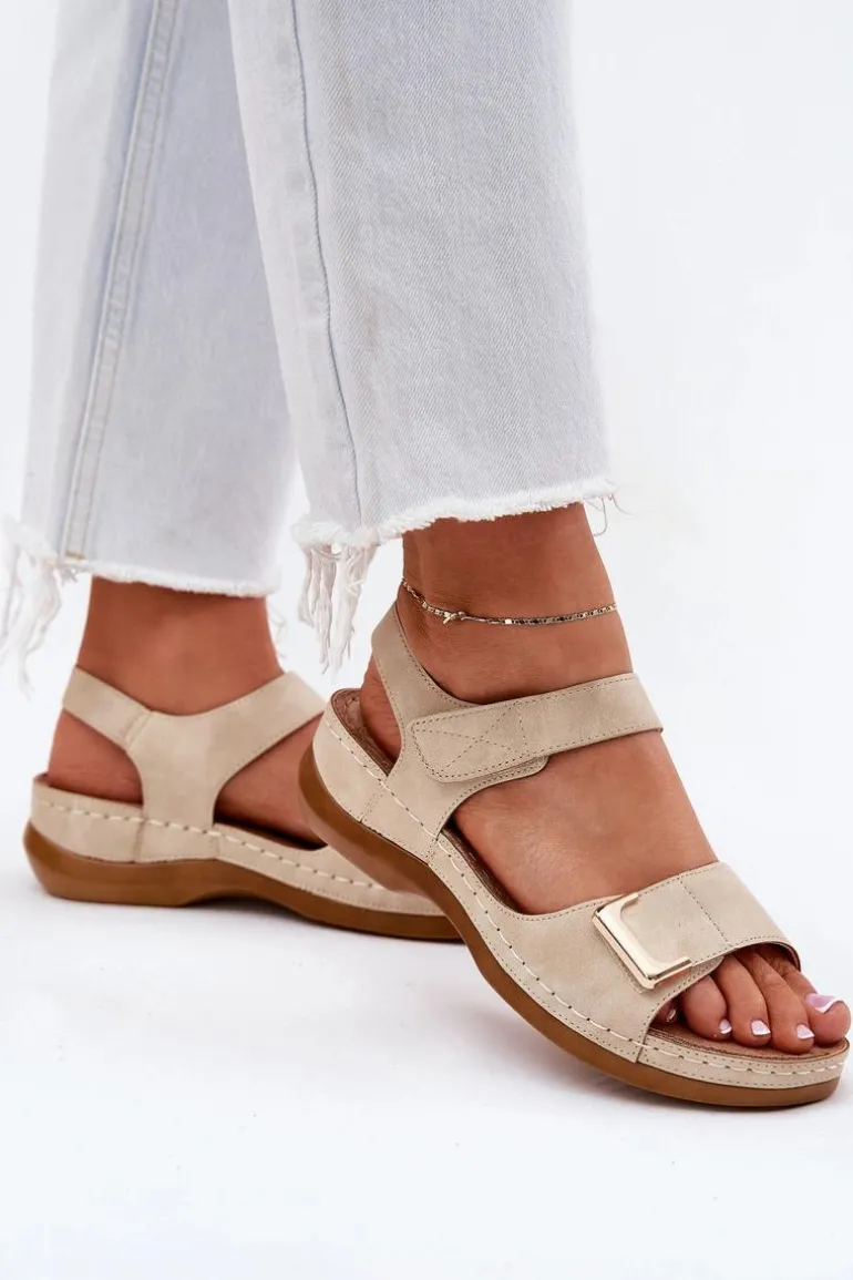 Wygodne Sandały Damskie Na Koturnie Beżowe Sadevale