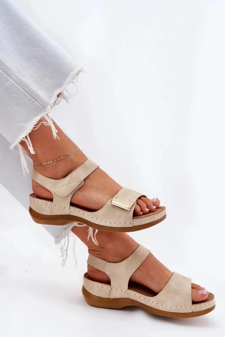 Wygodne Sandały Damskie Na Koturnie Beżowe Sadevale