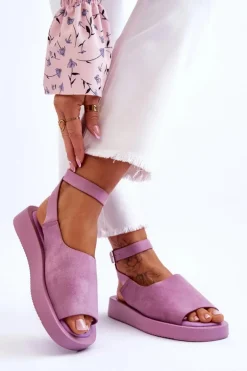 Wygodne Sandały Damskie Na Platformie Fioletowe Rubie