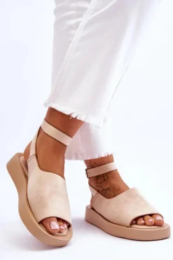 Wygodne Sandały Damskie Na Platformie Beżowe Rubie