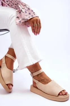 Wygodne Sandały Damskie Na Platformie Beżowe Rubie