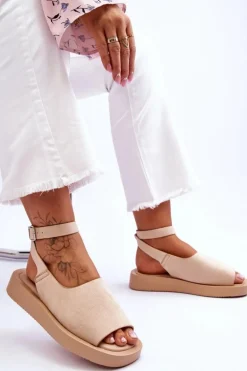 Wygodne Sandały Damskie Na Platformie Beżowe Rubie