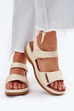 Wygodne Sandały Damskie Na Rzep Złote Iphiope