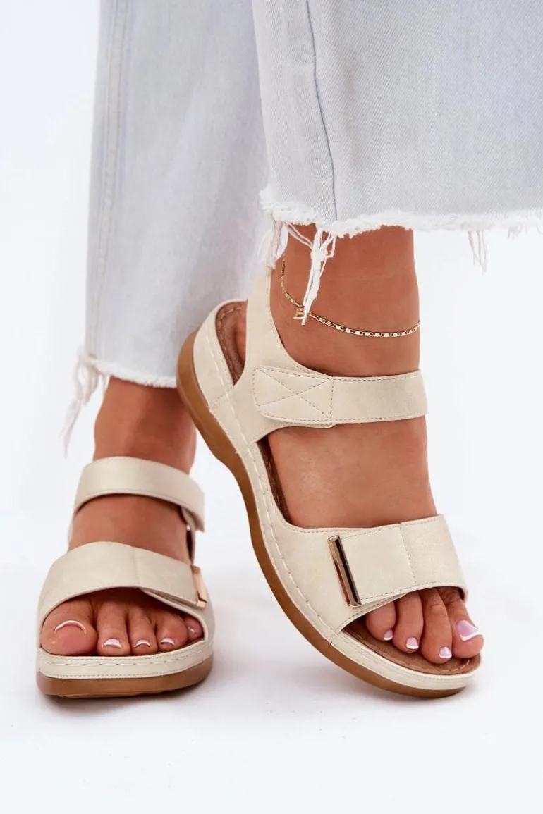 Wygodne Sandały Damskie Na Rzep Złote Iphiope