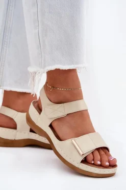 Wygodne Sandały Damskie Na Rzep Złote Iphiope