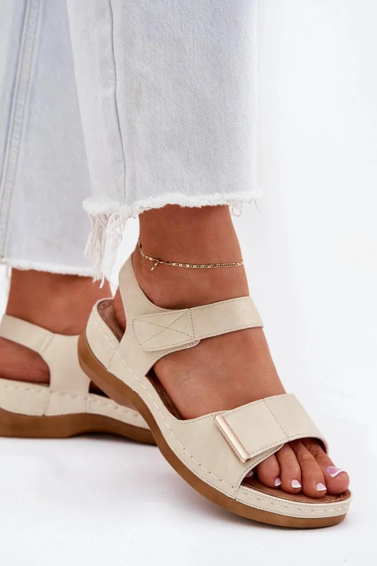 Wygodne Sandały Damskie Na Rzep Złote Iphiope