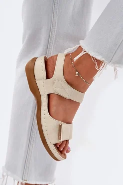 Wygodne Sandały Damskie Na Rzep Złote Iphiope