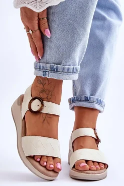 Wygodne Sandały Na Koturnie Beżowe Menaro