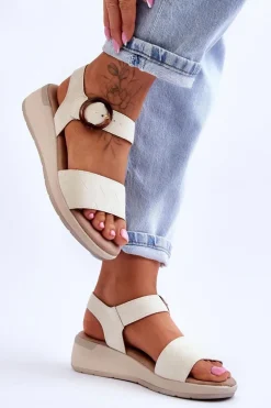 Wygodne Sandały Na Koturnie Beżowe Menaro