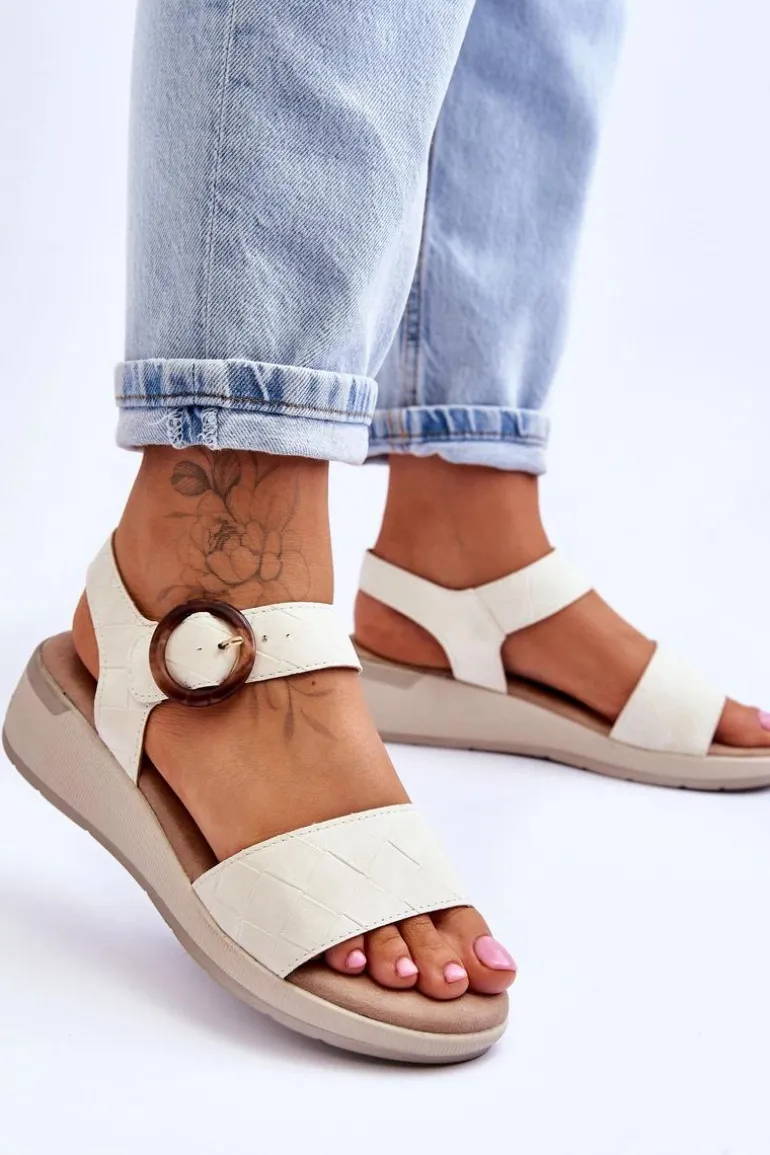 Wygodne Sandały Na Koturnie Beżowe Menaro