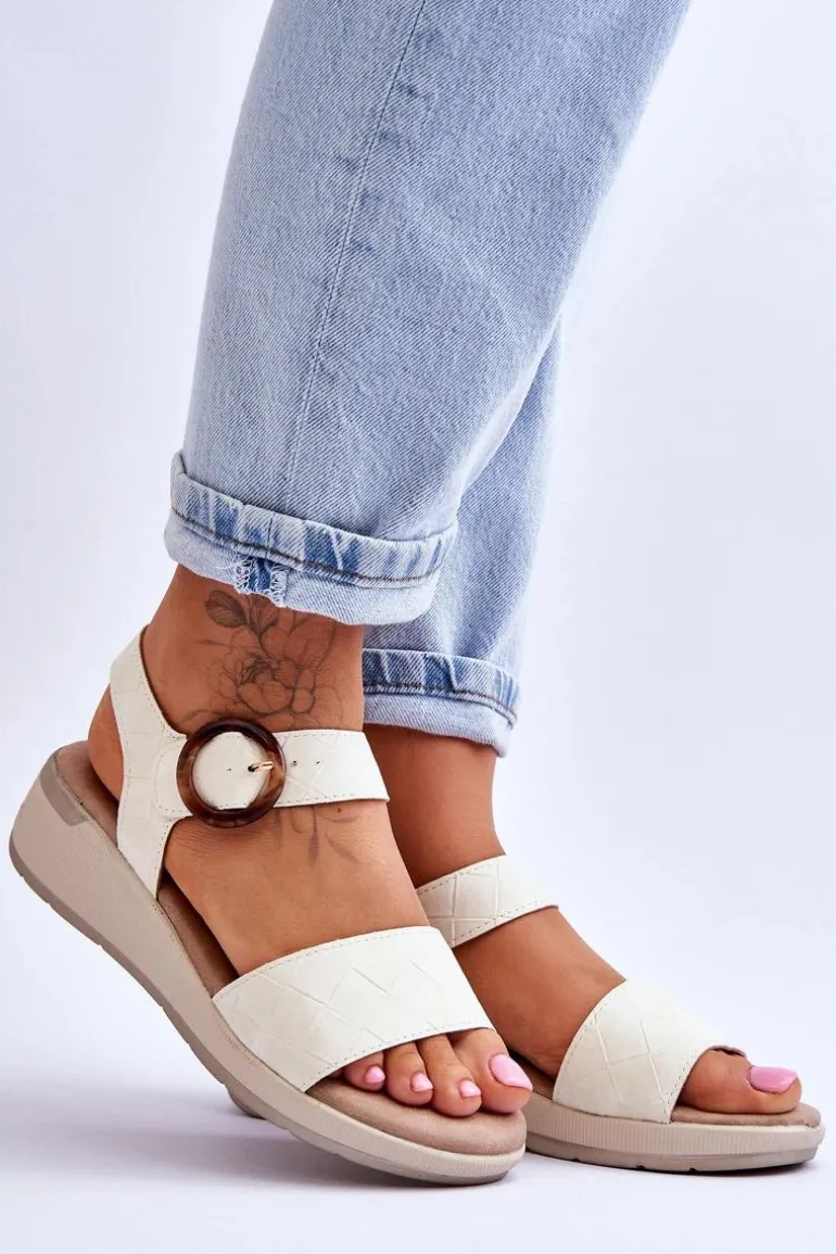 Wygodne Sandały Na Koturnie Beżowe Menaro