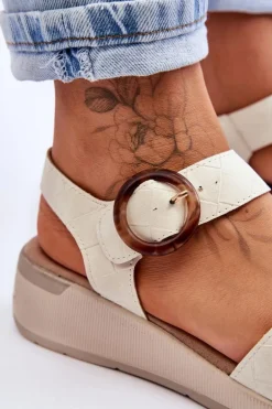 Wygodne Sandały Na Koturnie Beżowe Menaro