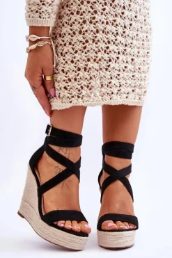 Wygodne Sandały Na Wysokim Koturnie Czarne Lemira