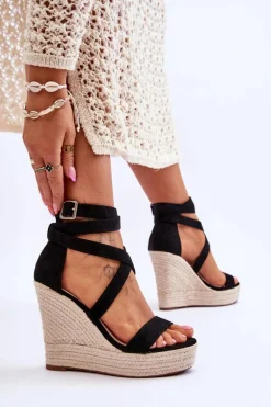 Wygodne Sandały Na Wysokim Koturnie Czarne Lemira