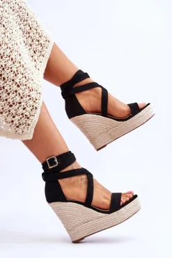 Wygodne Sandały Na Wysokim Koturnie Czarne Lemira